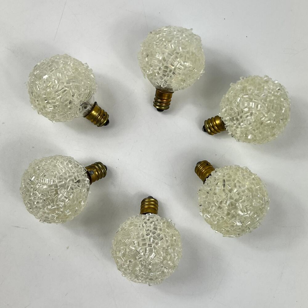 GE Ice Frosted Sugar Round Light Bulbs Set of 6 White Clear C7 Untested